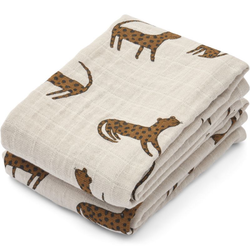 Lot de 2 langes en coton bio Lewis Léopard Sandy (65 x 65 cm) Liewood