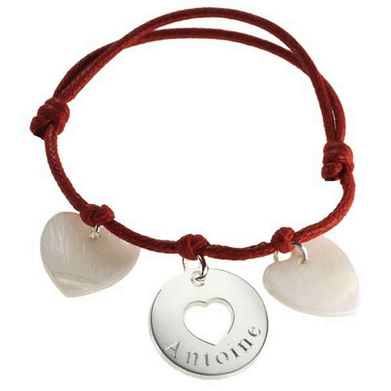 Bracelet cordon Accroche coeur (argent 925° et nacre) Petits trésors