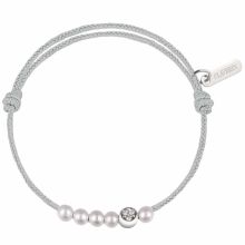 Bracelet enfant Little Diamond Moon cordon gris perle 3 diamants or blanc (or blanc 750°)  par Claverin