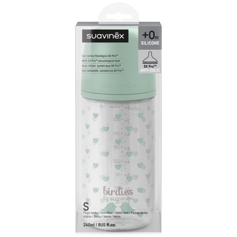 Biberon en verre tétine SXPro S Birdies Vert (240Ml) Suavinex Packaging 4