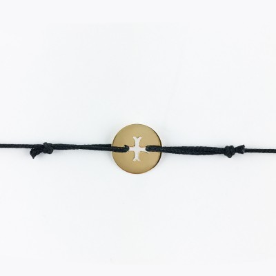 Bracelet cordon bébé médaille Mini Croix Byzantine 10 mm (or jaune 750°) Maison La Couronne
