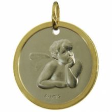 Médaille ronde Ange 16 mm finition sablée (or jaune 750° et acier)  par Maison Augis