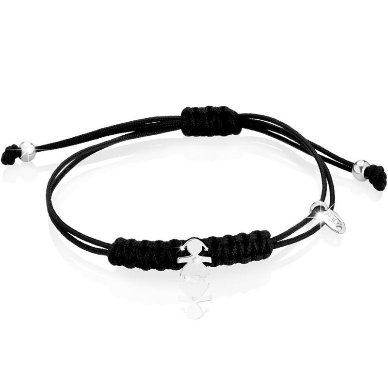 Bracelet cordon noir Briciole fille (or blanc 750° et diamant) leBebé