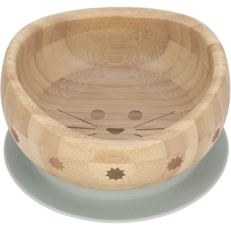 Bol ventouse en bois de bambou Little Chums chat Lässig