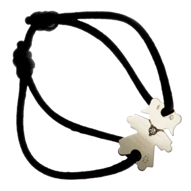 Bracelet cordon petite fille ou petit garçon collier diamant 20 mm (or blanc 750°) Loupidou
