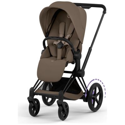 Duo e-PRIAM 2026 Poussette électrique tout-terrain avec nacelle pliable Matt Black Coconut Brown