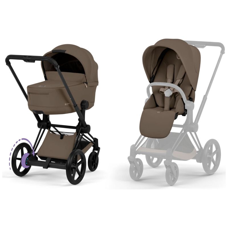 Duo e-PRIAM 2026 Poussette électrique tout-terrain avec nacelle pliable Matt Black Coconut Brown Cybex Produit 1