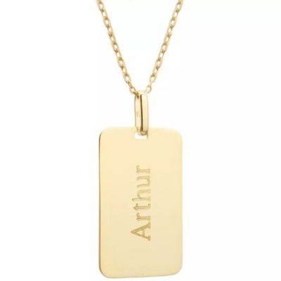 Collier chaîne Grande plaque personnalisable (plaqué or)
