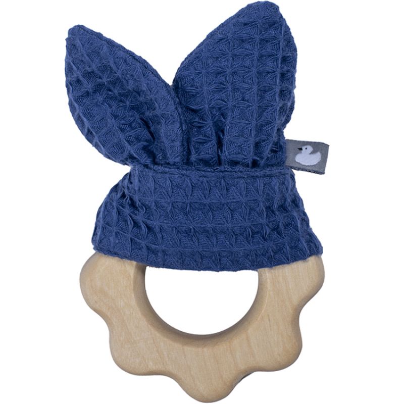 Anneau de dentition en bois nid d'abeille bleu indigo BB & Co