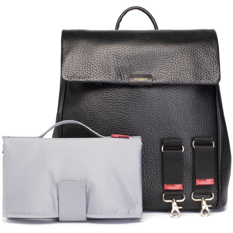 Sac à dos à langer en cuir St James noir Storksak