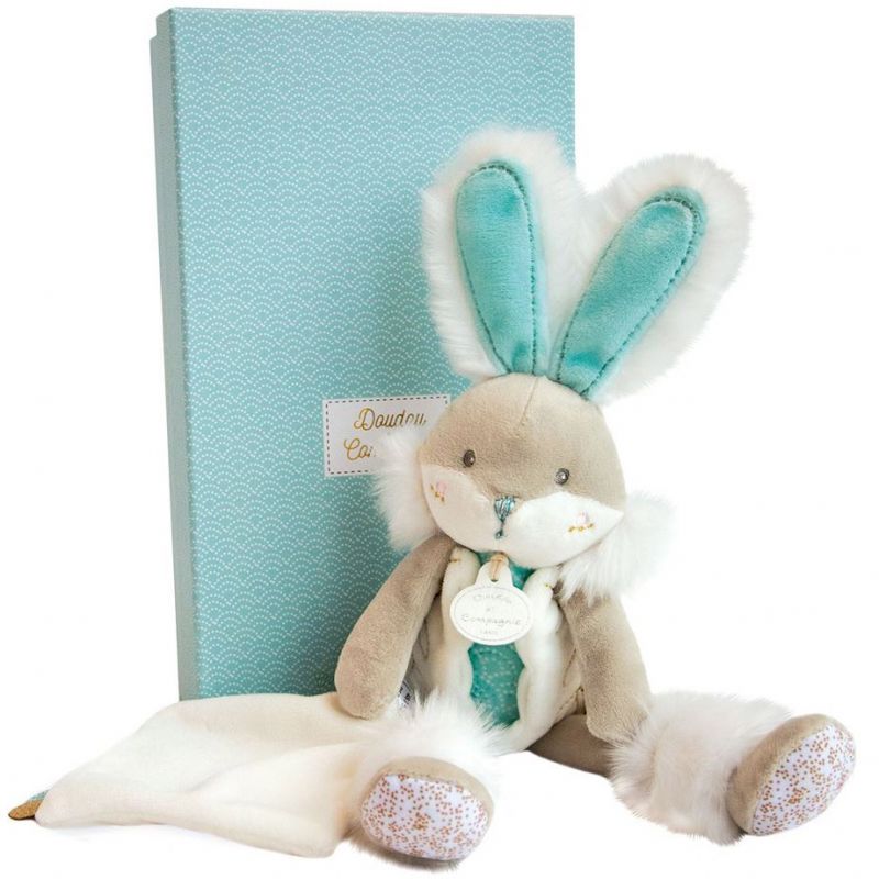 Coffret peluche avec doudou vert amande Lapin de sucre (31 cm) Doudou et Compagnie