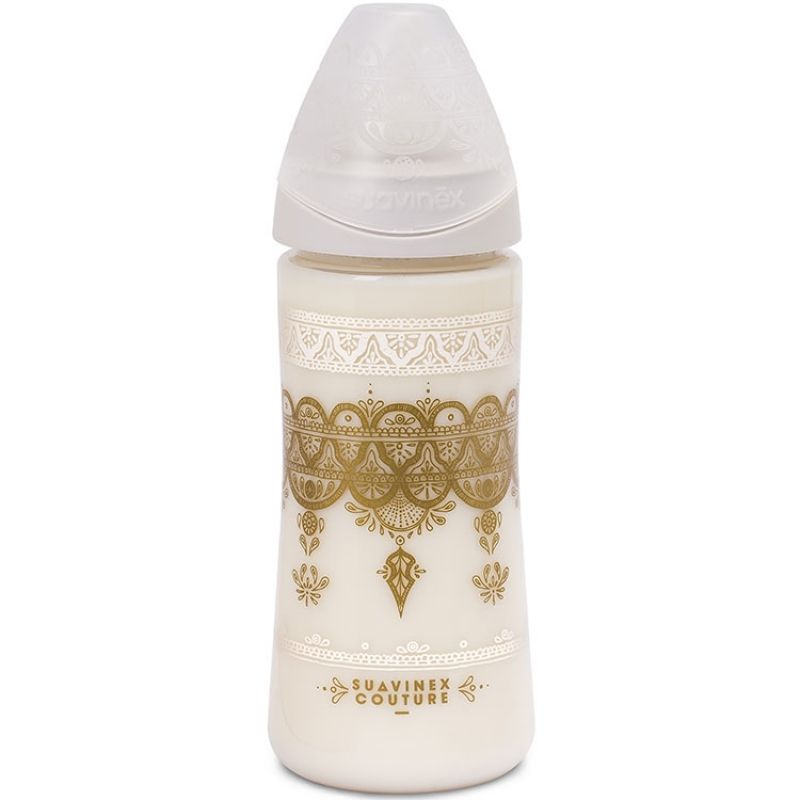 Biberon Couture Ethnic anti-colique blanc et doré (360 ml) Suavinex