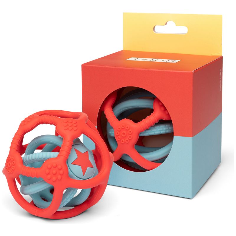 Lot de 2 balles sensorielles en silicone Orange et bleu Little L Packaging 4
