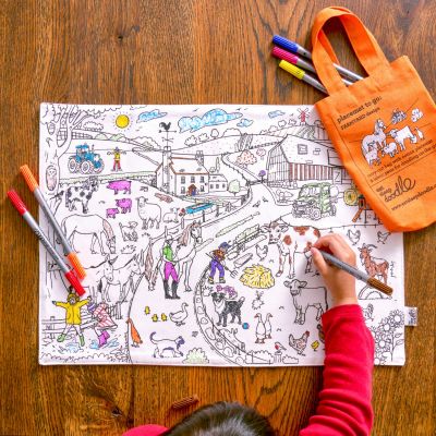 Set de table à colorier lavable et réutilisable Ferme avec 10 feutres