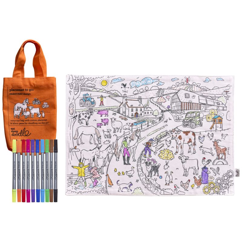 Set de table à colorier lavable et réutilisable Ferme avec 10 feutres Eatsleepdoodle Produit 1