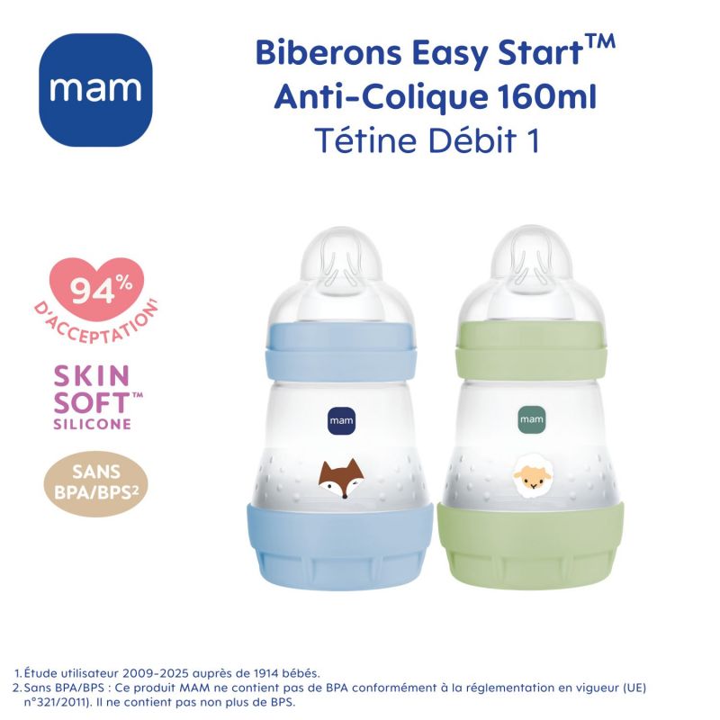 2 biberons Easy Start anti-colique 160ml Océan+Sable Tétine débit 1 MAM Produit 9