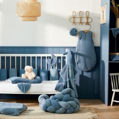 Bonnet de naissance doublé pur coton Mon cœur est à Maman pierre bleue