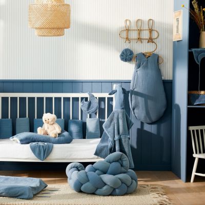 Bonnet de naissance doublé pur coton Mon cœur est à Maman pierre bleue