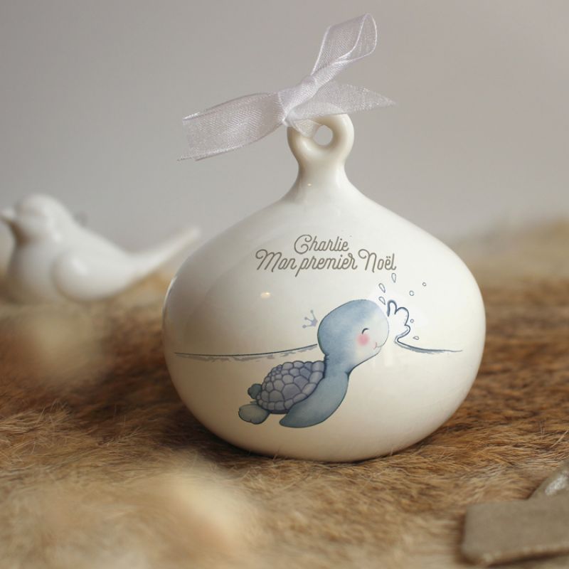 Boule de Noël en porcelaine Tortue de mer (personnalisable) Gaëlle Duval