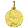 Médaille ronde Ange à la colombe 14 mm bord brillant (or jaune 750°)  par Premiers Bijoux