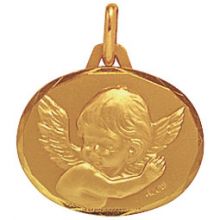 Médaille ovale Ange profil gauche 16 mm facettée (or jaune 750°)  par Maison Augis