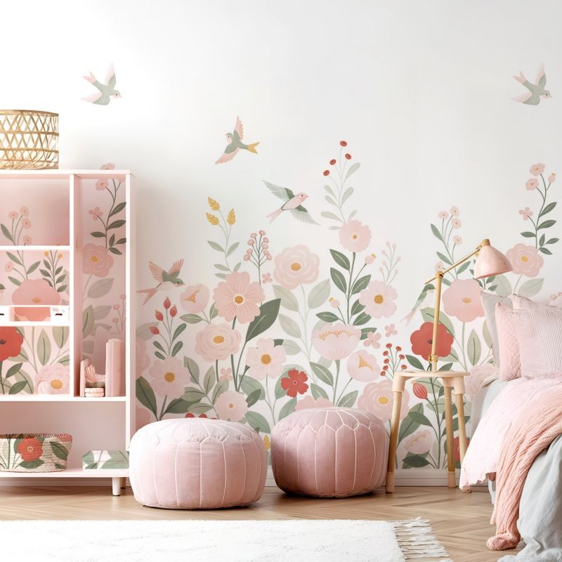 Papier peint panoramique Decor Alysse fleurs et oiseaux blanc (2m x 248 cm)  Lilipinso Produit 2