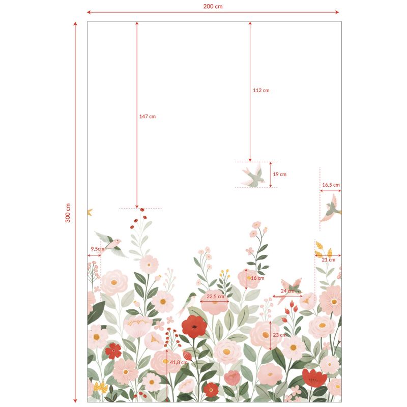 Papier peint panoramique Decor Alysse fleurs et oiseaux blanc (2m x 248 cm)  Lilipinso Produit 4