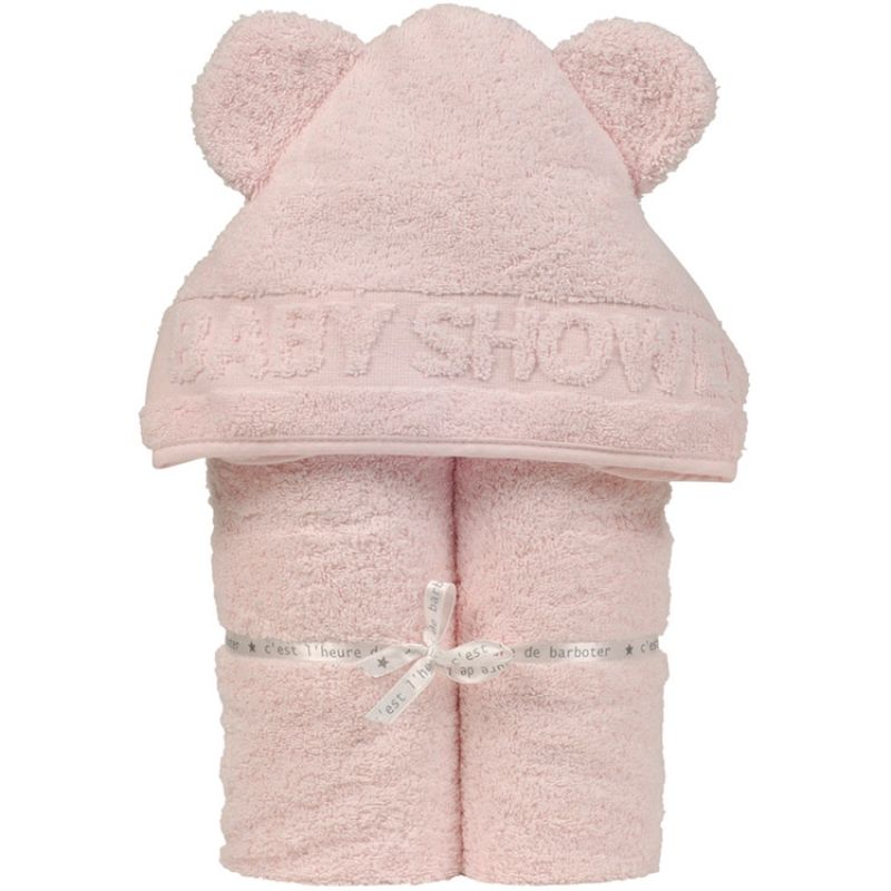 Cape de bain BabyShower rose pâle (60 x 120 cm) Little Crevette