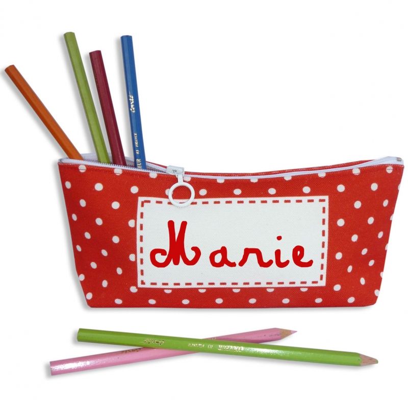Trousse scolaire rouge à pois (personnalisable) Les Griottes
