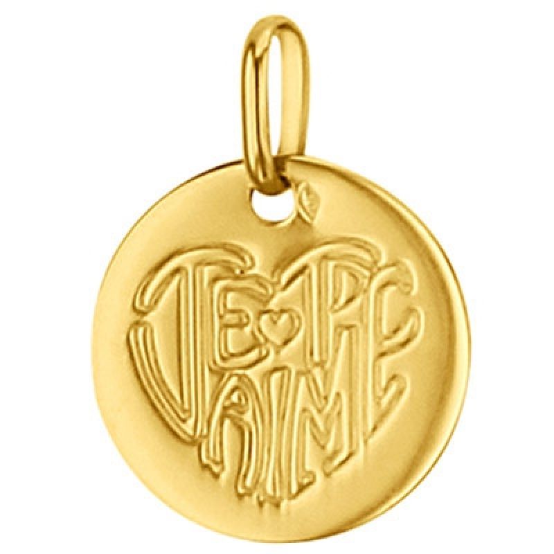 Médaille ronde Je t'aime 14 mm (or jaune 750°) Premiers Bijoux