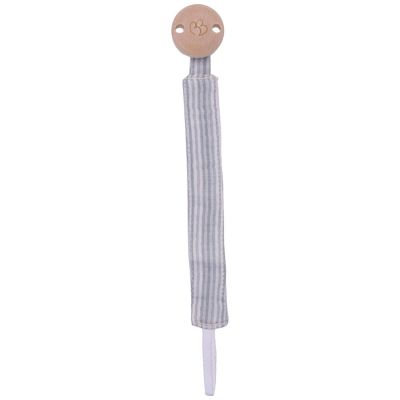 Attache-sucette en gaze de coton rayé vert de gris BB & Co