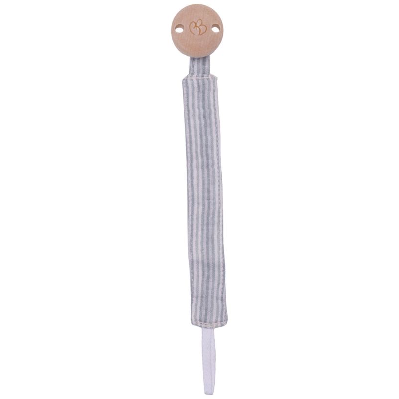 Attache-sucette en gaze de coton rayé vert de gris BB & Co Produit 1