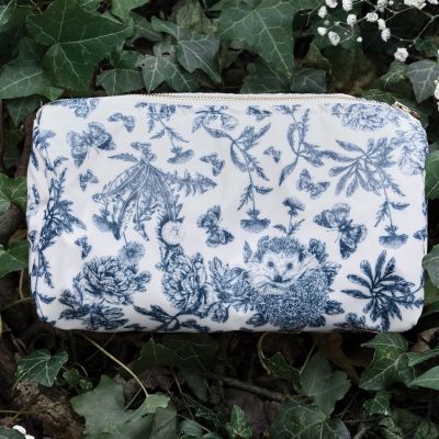 Trousse de toilette enduite Toile de Jouy bleu marine (25 cm)