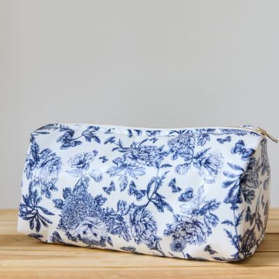 Trousse de toilette enduite Toile de Jouy bleu marine (25 cm)