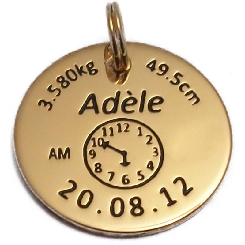 Médaille de naissance ronde (plaqué or jaune) Alomi