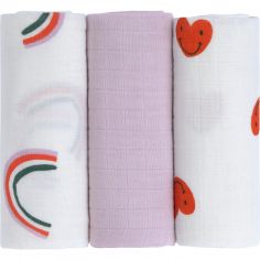 Lot de 3 langes Happy Rascals Coeur lavande (60 x 60 cm) - Lässig 