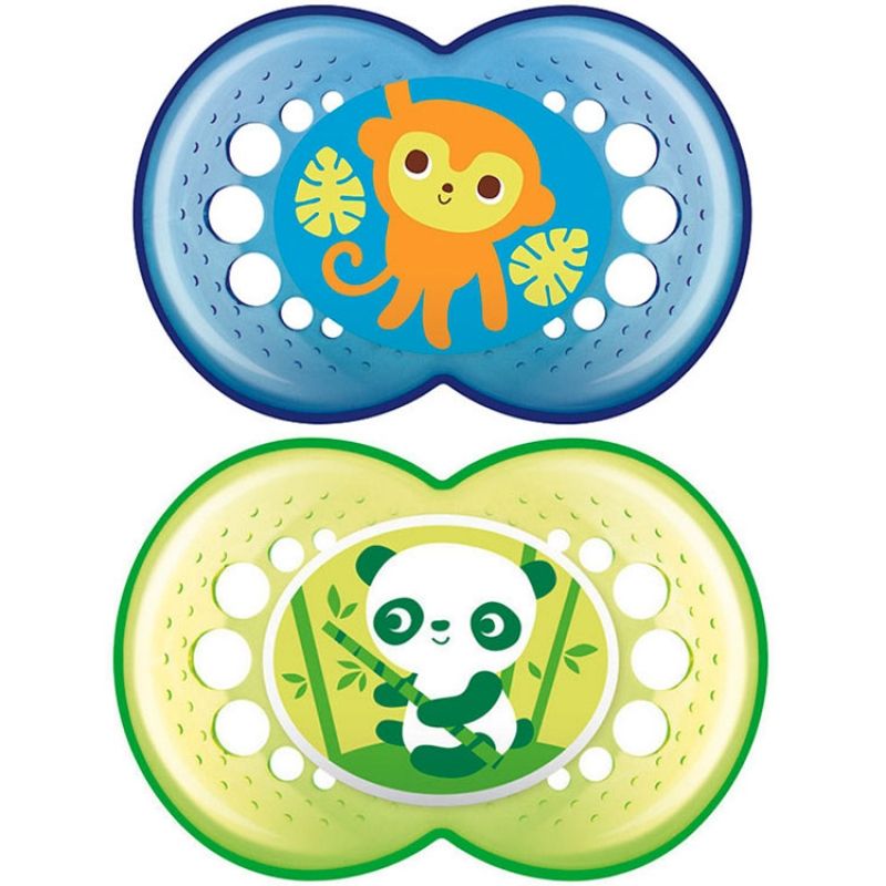 Lot de 2 sucettes anatomiques Décor animaux en silicone (6 mois et +) MAM