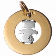 Médaille Bulle petite fille ou petit garçon 20 mm (or jaune 750°, motif or blanc 750°)  par Loupidou