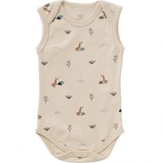 Body sans manches en coton bio Rabbit sandshell (3-6 mois : 60 à 67 cm) - Fresk