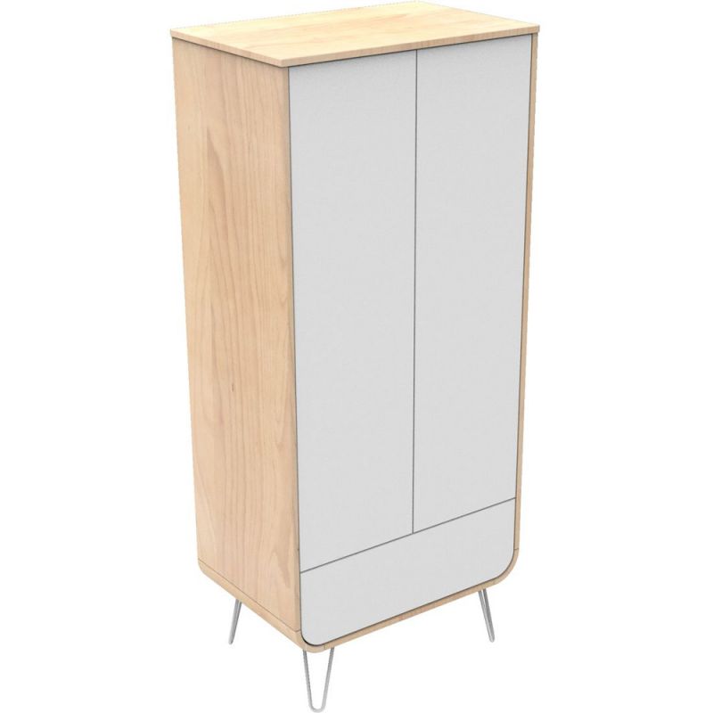 Armoire 2 portes et 1 tiroir Bambin blanc-bois pieds fil blanc Sauthon Original