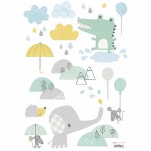 Stickers A3 crocodile et éléphant Smile, it's raining by Dawn Machell (29,7 x 42 cm)  par Lilipinso
