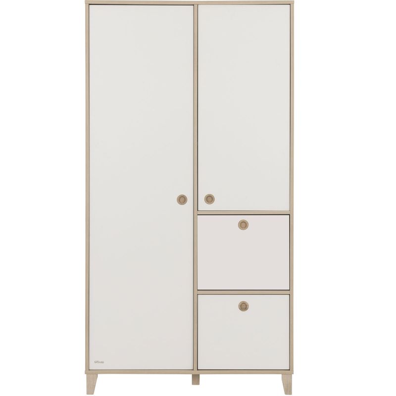 Armoire 2 portes avec 2 tiroirs blancs amovibles Lora Galipette