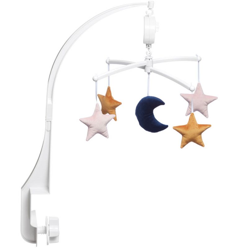 Mobile musical lune étoiles velvet rose (mélodie au choix) Pouce et Lina