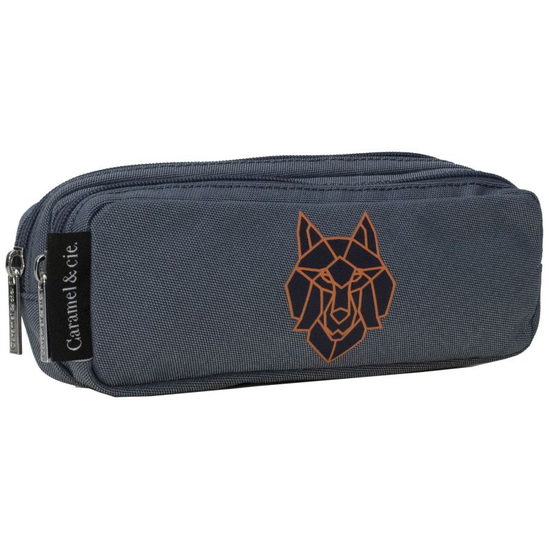 Trousse scolaire double Loup Bleu Caramel & Cie Produit 1