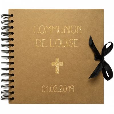 Album photo communion personnalisable kraft et or (20 x 20 cm)