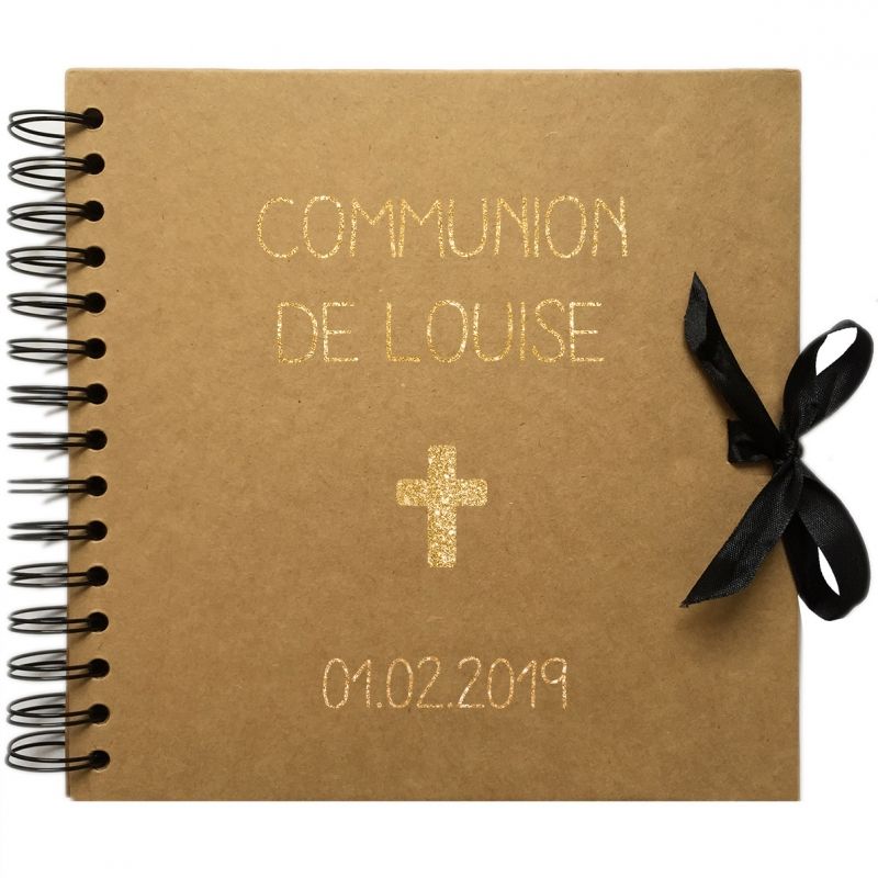 Album photo communion personnalisable kraft et or (20 x 20 cm) Les Griottes