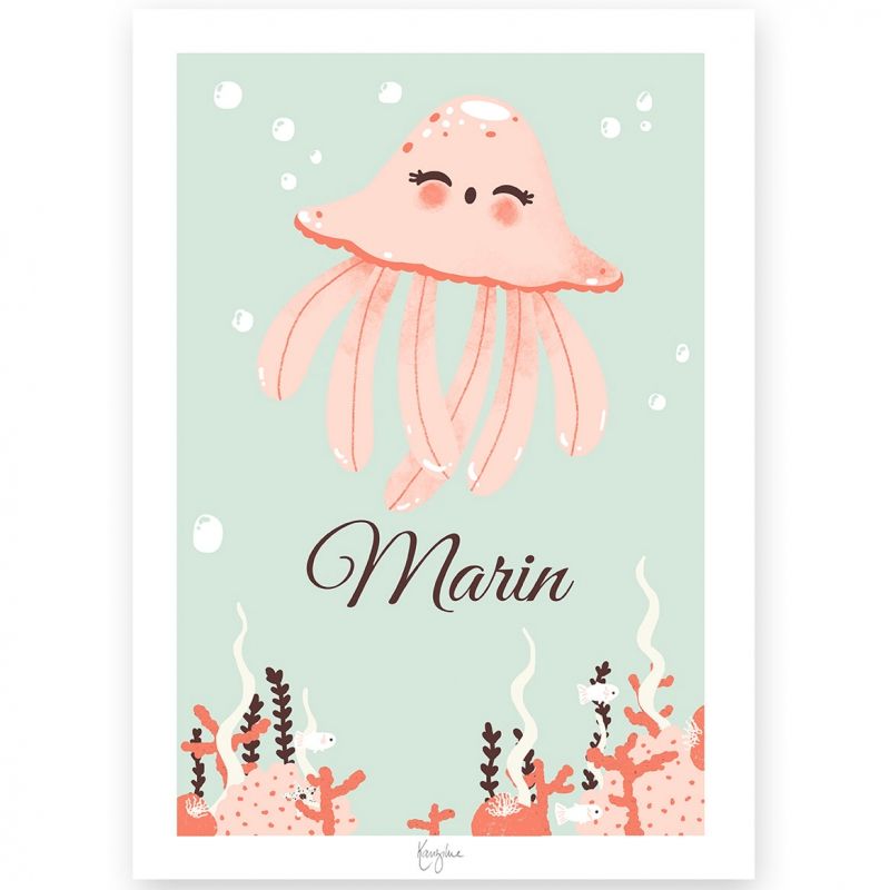 Affiche A4 Les Animignons la méduse (personnalisable) Kanzilue