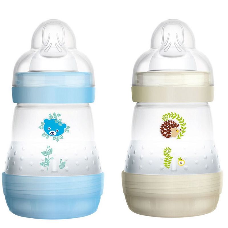 Lot de 2 biberons anti-colique bleu et écru - débit 1 lent (160 ml) MAM