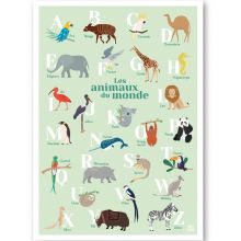 Abécédaire des animaux du monde fond vert (A3)  par Papier Curieux