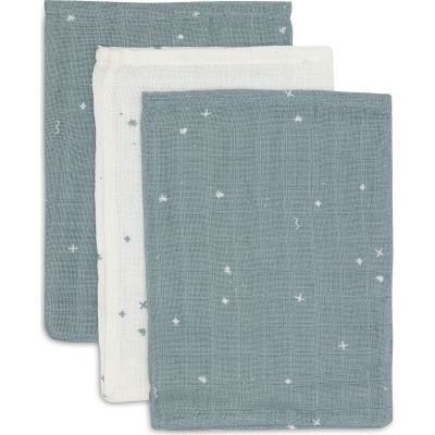 Lot de 3 gants de toilette en gaze de coton Twinkling Sea Green  par Jollein